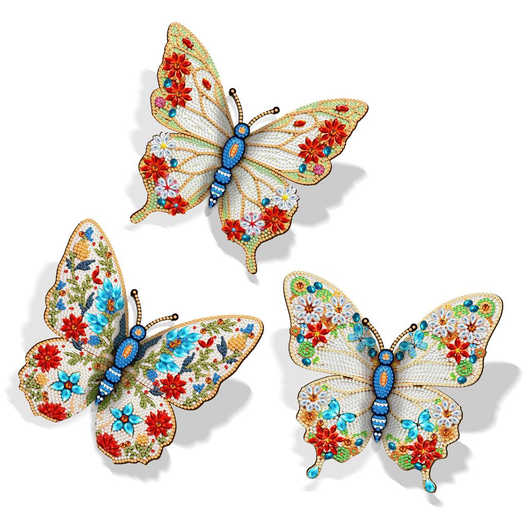 3 Stück DIY Schmetterling 3D Diamantmalerei Ornament für Erwachsene/Anfänger Geschenkidee Heimdekoration Edelstein Kunst Diamantmalerei Sets 18x18cm