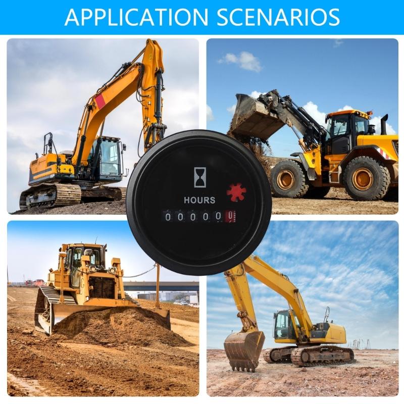 12V-36V Digital Mechanical Hour Meter for Generator Engine Easy Installation 52mm Quartz and Hour Gauge Meter