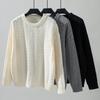 Autumn Winter Vintage Loose Long Sleeve Top Solid Color Cardigan Knitwear O-Neck Sweater