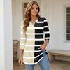 Damen V-Ausschnitt 3/4 Ärmel Pullover Tunika Oberteil mit Streifenmuster Lockerer Schnitt Lässige Mittellange Bluse für den täglichen Gebrauch