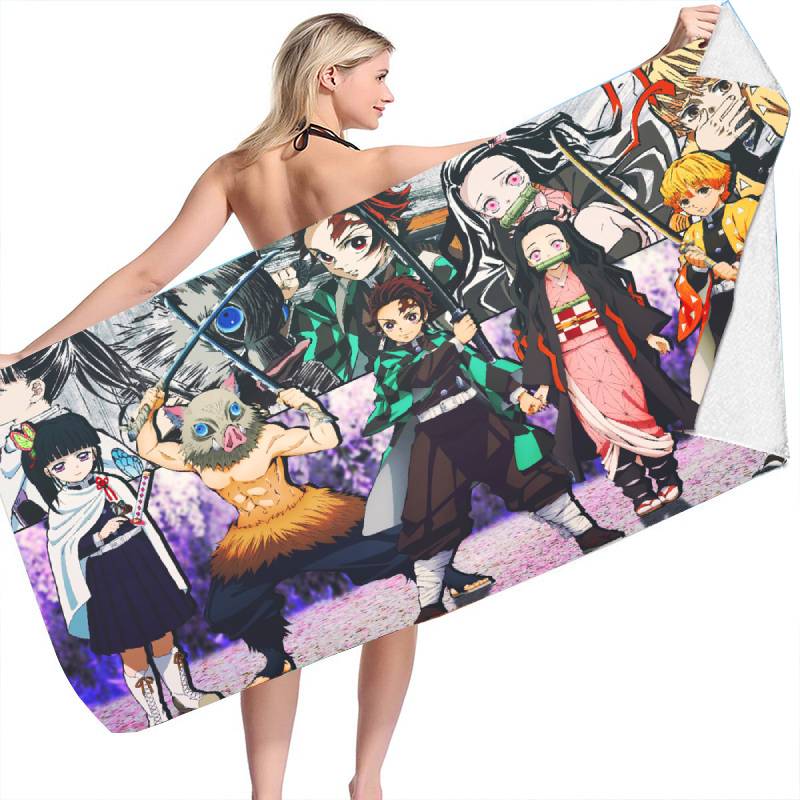 Demon Slayer 3d Anime Swim Bath Towel Beach Quick Dry Bathrobe Travel Seaside
