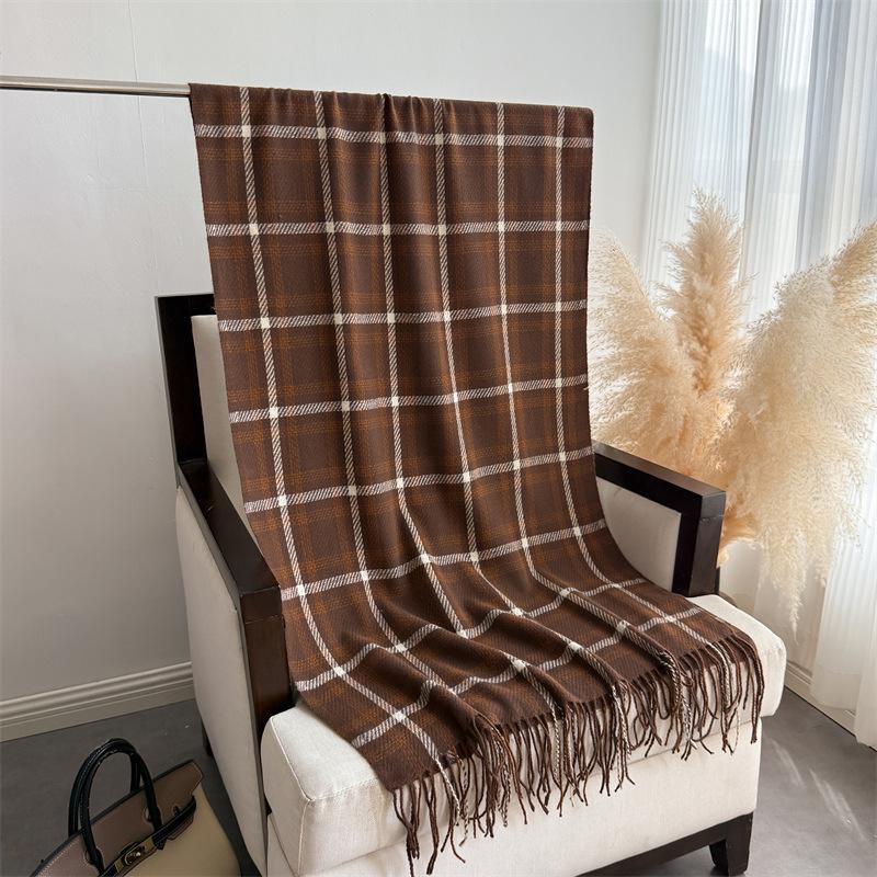 New Plaid Autumn and Winter Warm Scarf Shawl Commuting Versatile Couple Tassel Imitation Cashmere Scarf