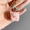 Flower Carved Pig Dolls Pendant Beads Car Keyring Funny Wooden Pig Keychain  Students