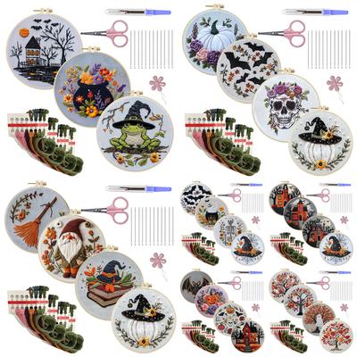 4 Pack Stamped Cross Stitch Kits with Embroidery Hoop Needles Threads Instruction Embroidery Kit Cross Stitch Set for Beginners