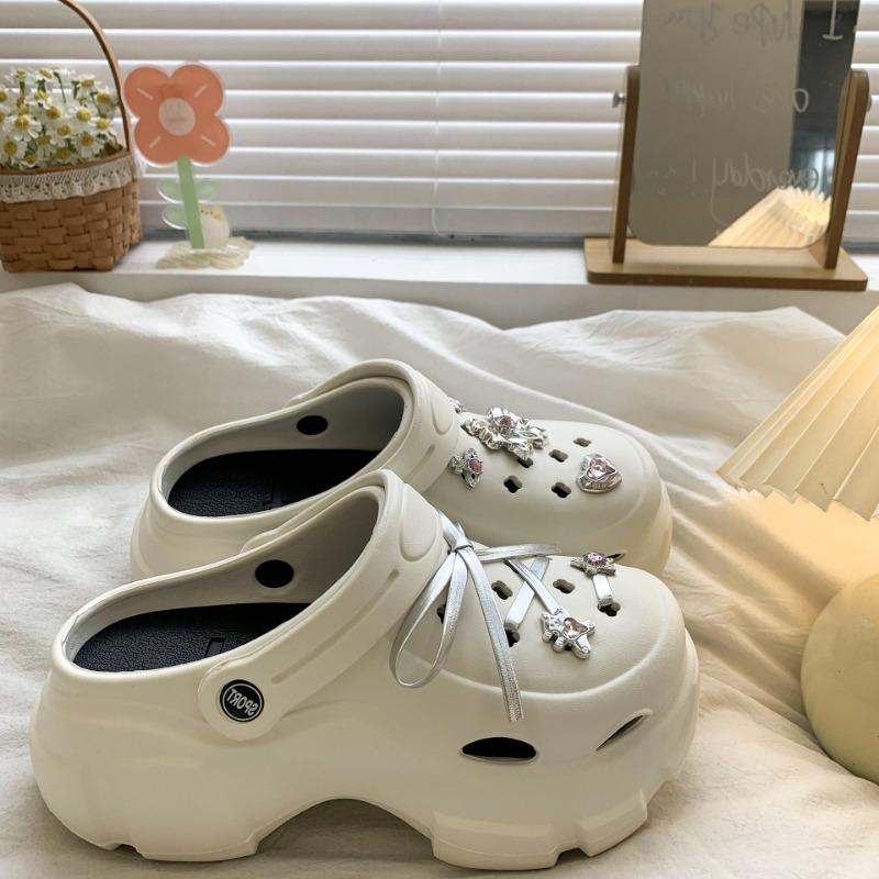Fashion Cute DIY Bow Knot Fashion Clogs For Women Indoor Street Slippers Thick Sole Female Summer Shoes Soft EVA Girls Beach Sandals