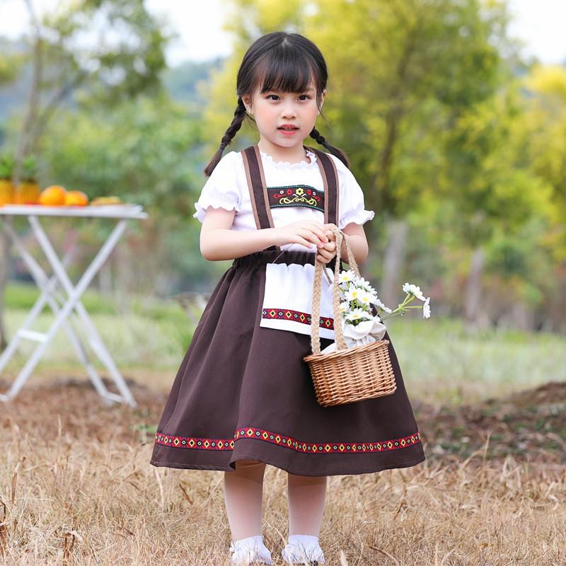 Bagru Traditional Ethnic Dress Kids Cosplay Beer Costume Coffee Lace Embroidered Slip