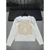 D Family Early Spring Rhinestone Butterfly Embroidered Round Neck Pullover Knit Long Sleeve Casual Top