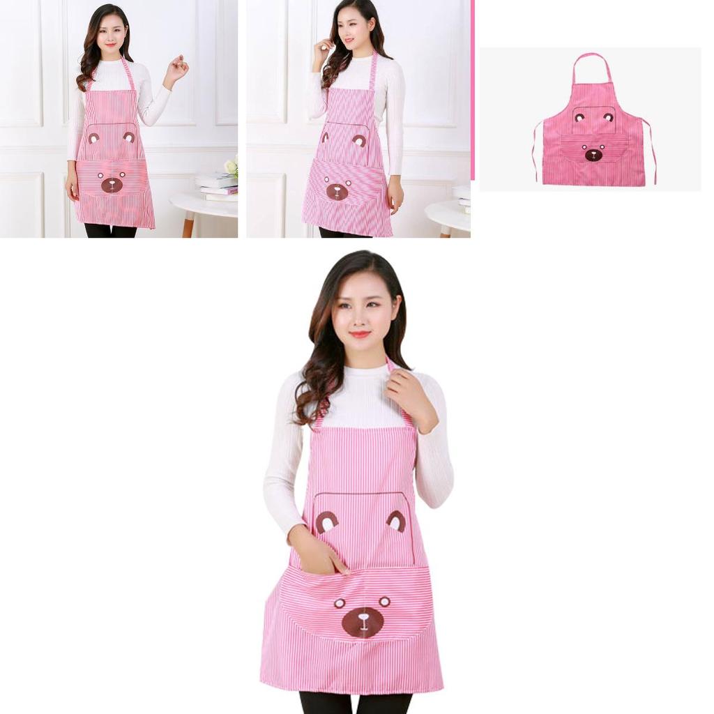 Sleeveless Apron With Bear Print For Home Cooking And Antistain Protection