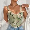 Cross-Border Hot Sale French Style Bow Tie-Shoulder Floral Sexy Shapewear Women's Spaghetti-Strap Floral Print Silm Vest Corset