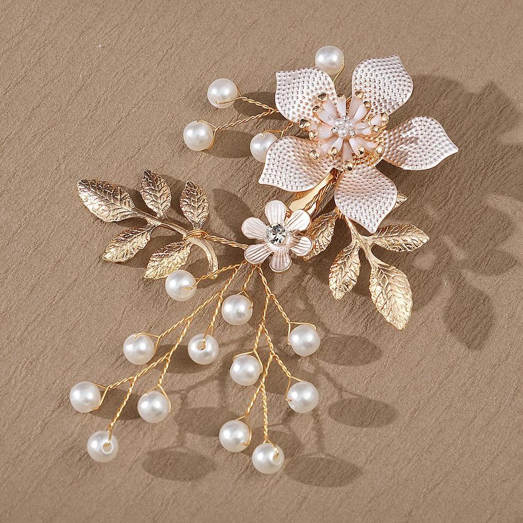 Handmade Flower Hair Clip with Alloy, Pearl and Drip Oil - Bridal Wedding Headwear Accessory