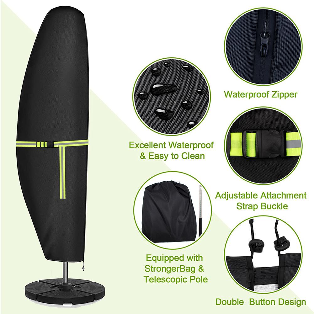 Patio Umbrella Cover Waterproof 420D Oxford Cloth Outdoor Cantilever Parasol Cover with Zipper Fluorescent Ribbon Windproof
