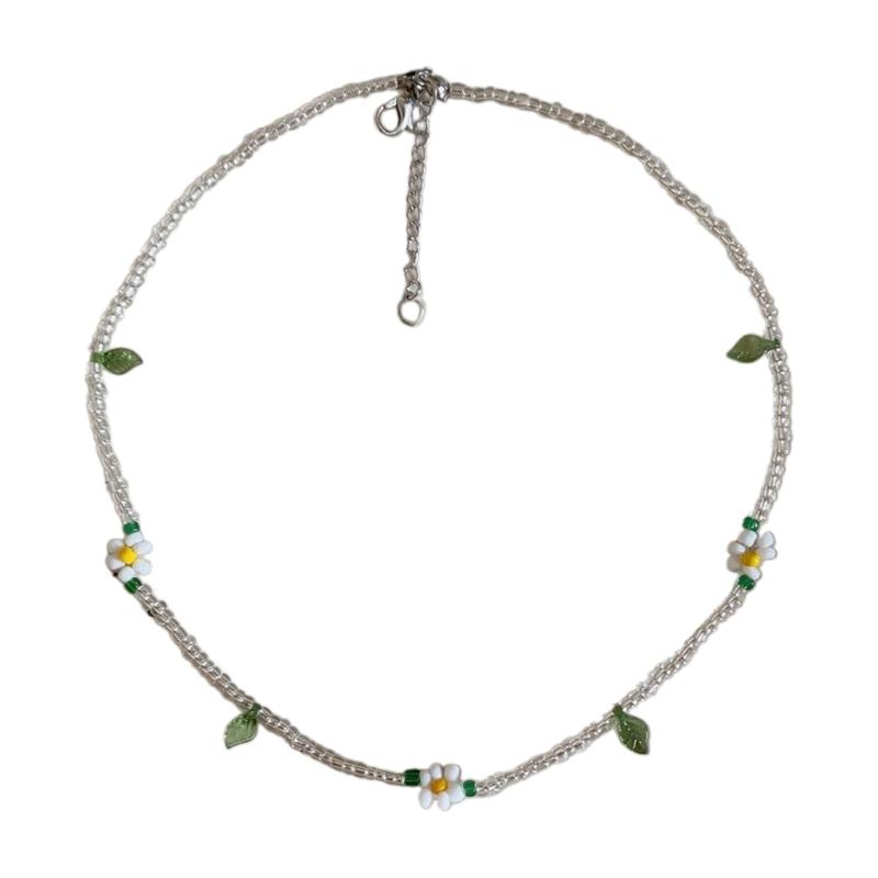 Korean Spring Style Daisy and Cherry Beaded Necklace Colorful Bead Choker Adjustable Neckchain Date Night Accessory