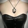 Vintage Bat Cemetery Glass Pendant Necklace Clavicle Chain Halloween Jewelry