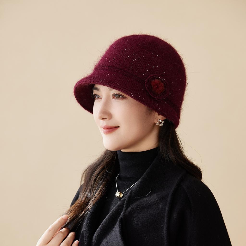 Ladies Winter Rabbit Fur Hat Warm Thickened Knitted Hat Cold And Windproof Versatile Mother Grandma Hat
