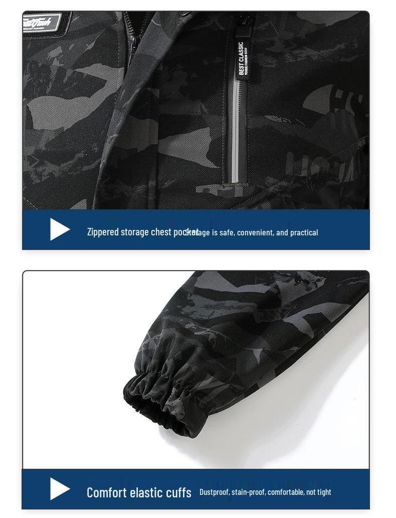Completo Tuta Mimetica Elasticizzato: Abbigliamento da lavoro unisex, resistente all'usura e traspirante, perfetto per la primavera e l'autunno, tattico e per la protezione del lavoro.