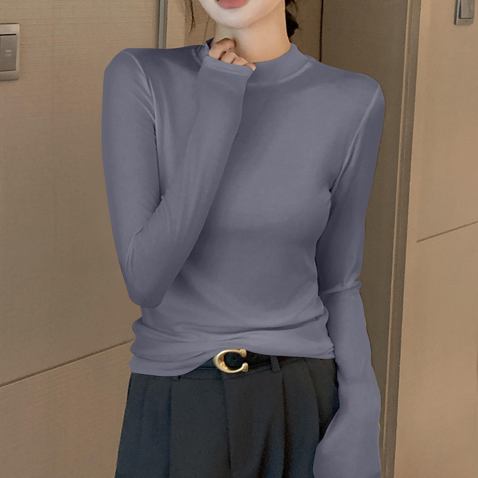 

Женская однотонная однотонная футболка с полувысоким воротом и длинным рукавом M