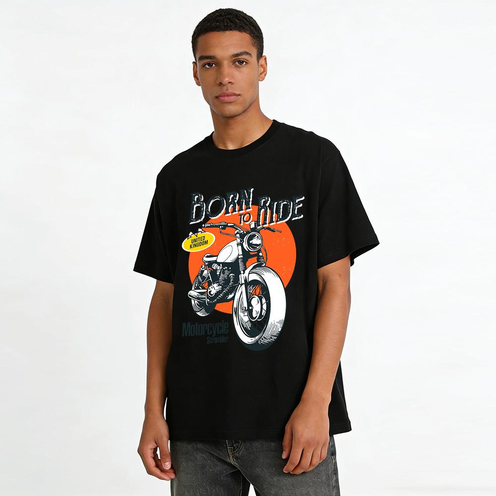 Born To Ride UK Scrambler Motorcycle Graphic Tee Vintage Biker Top Pure cotton T-shirt