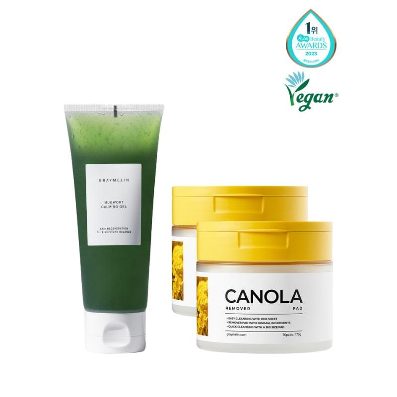 

Canola Cleansing Remover Pads (70 sheets each) x 2 + Mugwort Calming Gel (100ml)