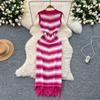 Sommer Frauen Ärmelloses Gestreiftes Gestricktes Quaste Schlank Bodycon Etuikleid Pullover Kleider