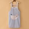 Plaid Bib Apron with Rabbit Embroidery Pocket Waterproof Oil-Proof Kitchen Apron for Cooking Baking