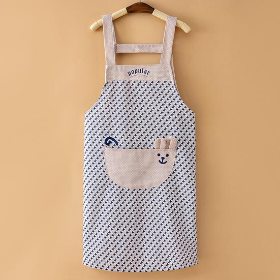 Plaid Bib Apron with Rabbit Embroidery Pocket Waterproof Oil-Proof Kitchen Apron for Cooking Baking