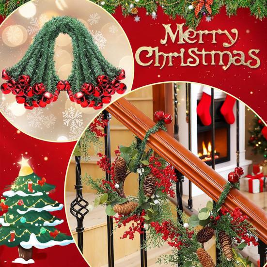 Christmas Garland Ties with Bells Decorative Rope Straps for Wreaths Railings Stairs Flexible Faux Pine Needle Twist Ties Xmas Holiday Decor