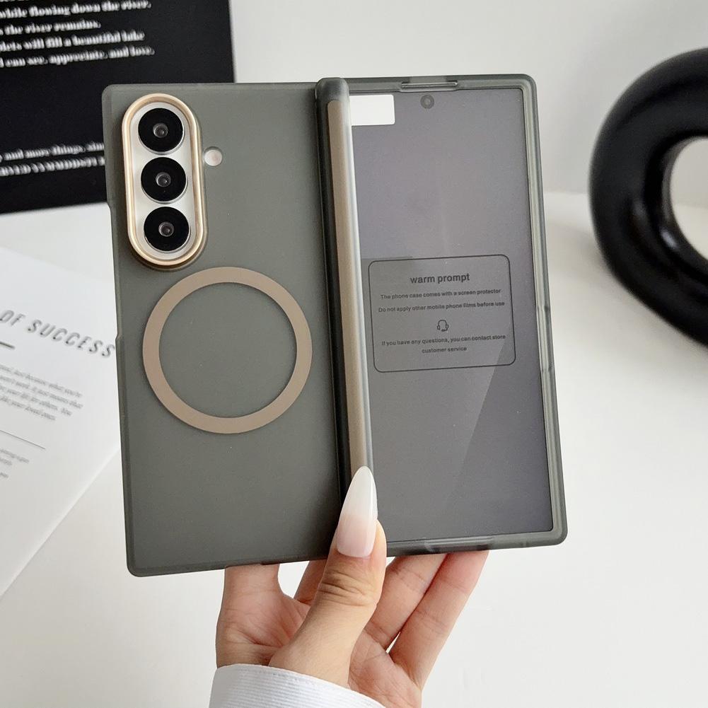 with Glass Screen Protector Case For Samsung Z Fold 8 Galaxy Z Fold 7 6 5 Magnetic Ring Central Axis Matte Protective Cover