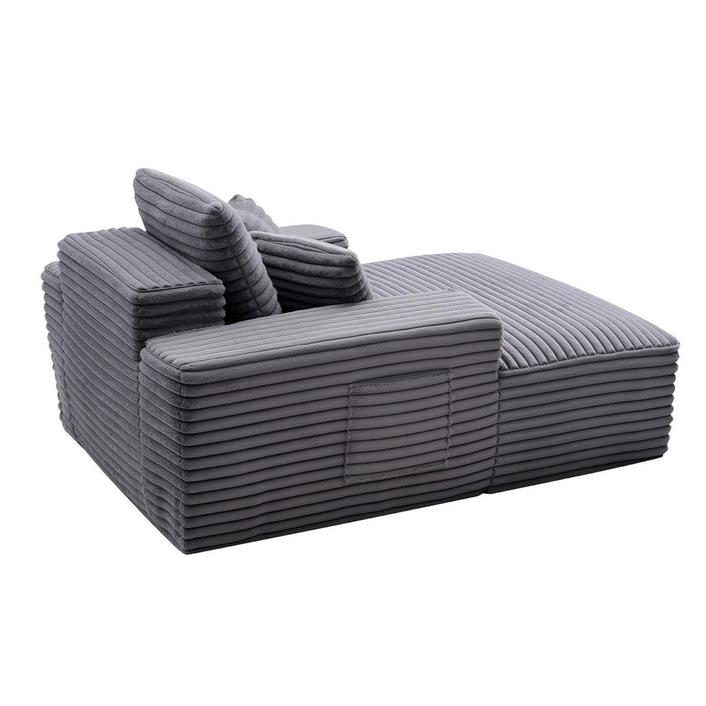Chaise Lounge Chair, 1240 mm Boneless Chaise Lounge Indoor, Modern Upholstered Oversized Reading Chair with Pillows & Armrests, Sofa Couch Deep Seat