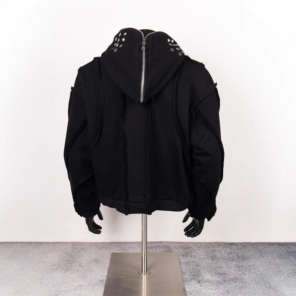 Стильный топ с капюшоном, кардиган-куртка, стилизованный под выцветший металл, сшитый из ткани с узором батик, тяжелый, в стиле INS, для мужчин и женщин 1 чёрный