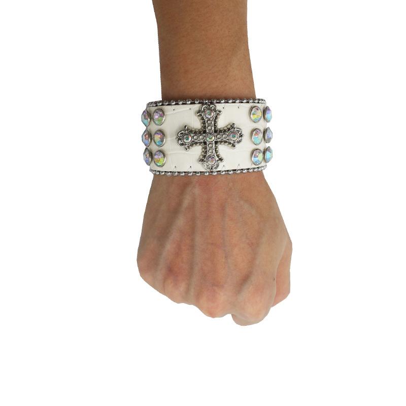 Design PU Armband Buntes Kreuz Besetzt mit Diamanten und Strasssteinen Armband