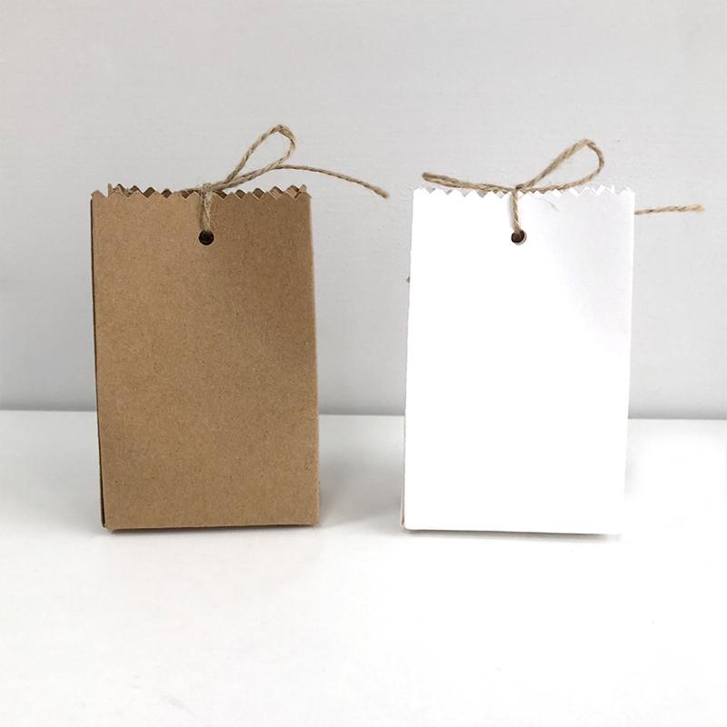 10set With Tag and Rope Candy Box Bread Bag White Candy Biscuit Bag For Guest Gift Gift Bag Brown 7x3.5x11CM