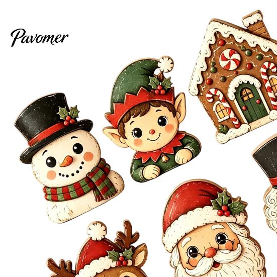 Decorative Christmas Scene Set 6Pcs Wooden Tabletop Signs, Xmas Sign Decor, Santa Winter Holiday Home Accents Snowman Reindeer Gingerbread House