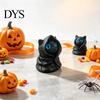 Fantasy Creature Figurine Mysterious Hooded Black Cat Resin Figurine, Gothic Wizard Statue with Big Eyes, Witch Themed Decoration Mini Desktop