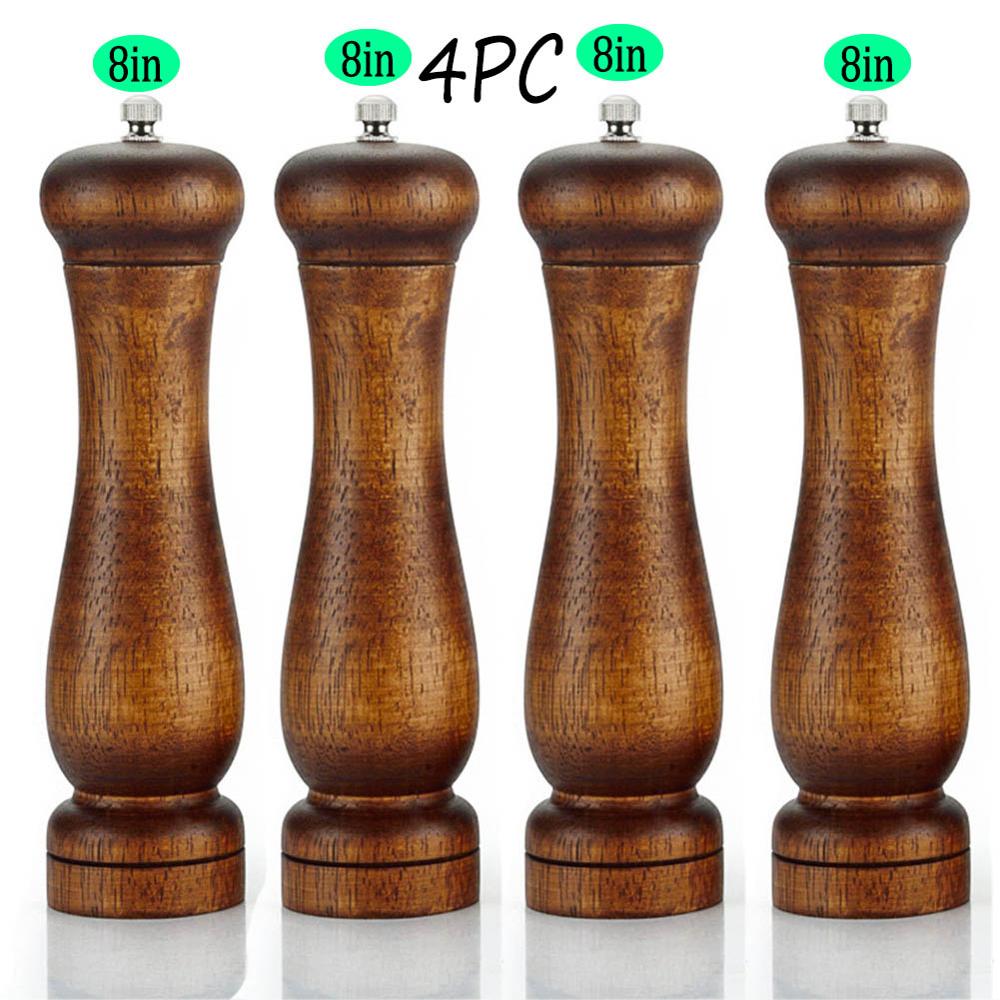 4PC Oak Pepper Grinder Coarse Salt Solid Wooden Oak Pepper Mill Handheld With Adjustable Ceramic Core Manual Kitchen Tools