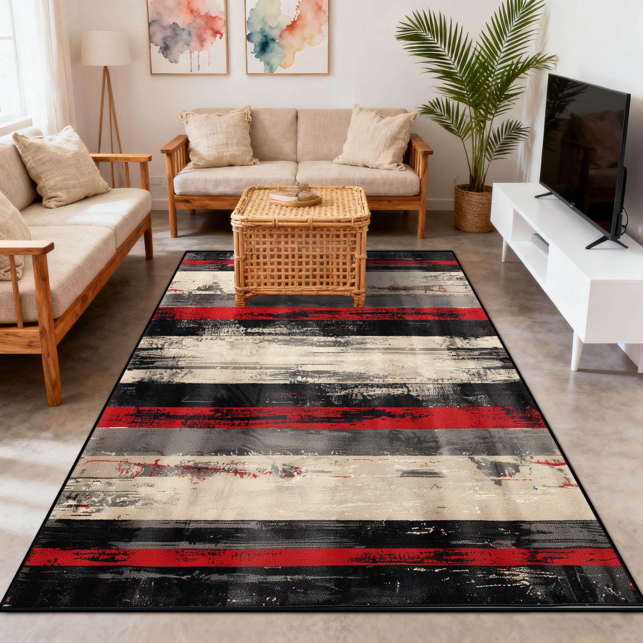 

Modern Abstraction Red Plush Living Room Rug Decoration Bedroom Bedside Non-slip Carpet Large Area Easy Cleaning Soft Floor Mats 50x 80cm
