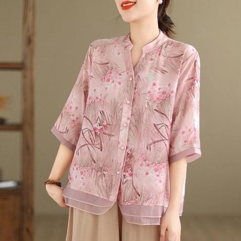 

Летний кардиган женская рубашка шифон большого размера рубашка с коротким рукавом повседневный топ летняя одежда XXXXXL розовый