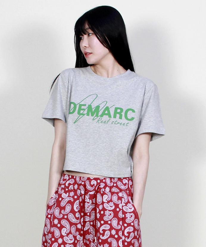 Deumakeu Logo Graphic Crop Short Sleeve T-Shirt Gray