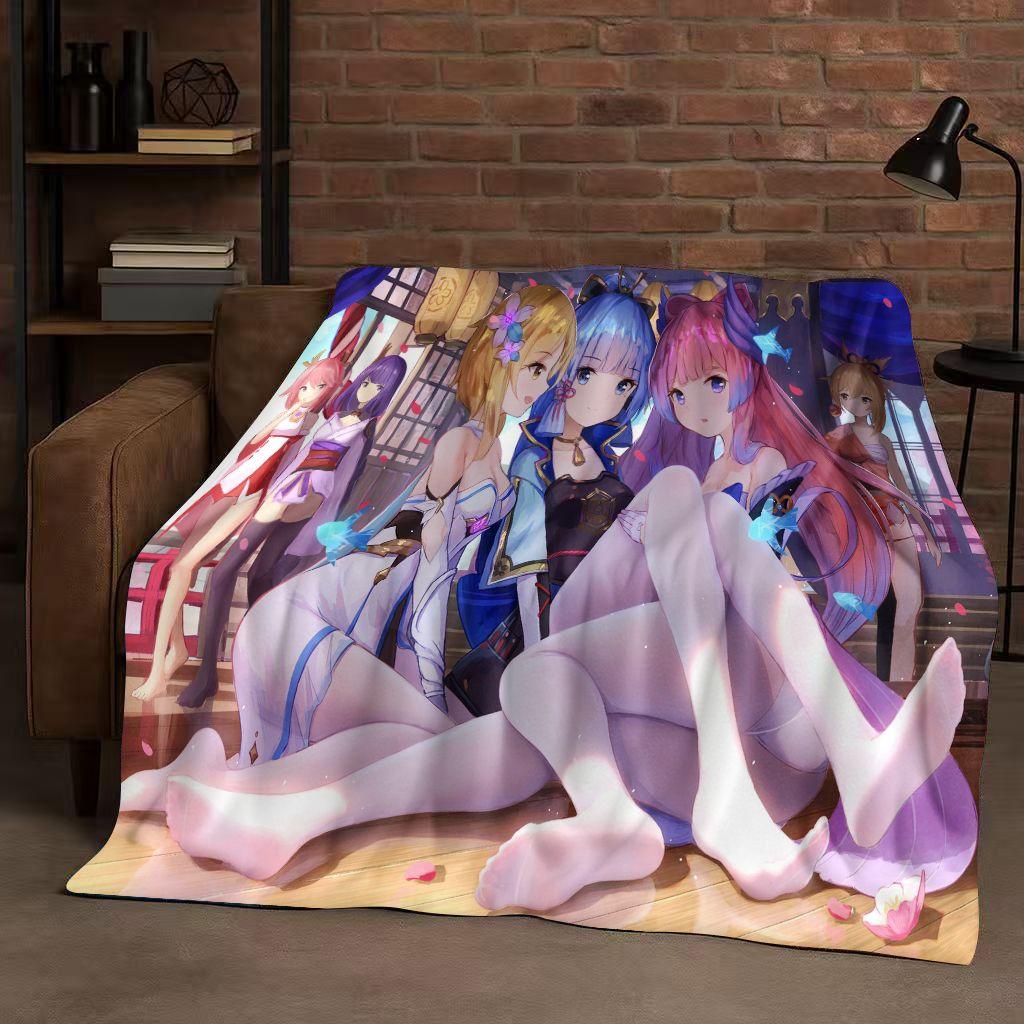 3D Genshin Impact Game Cartoon Flannel Blanket,Ultra Soft Warm Plush Throw for Home Bedroom Bed Sofa Cover Picnic Girl Gift