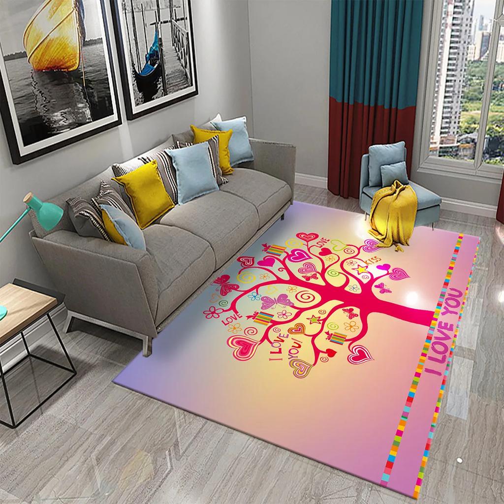 Romantic Valentines Day Love Printed Pattern Carpet Bedroom Non-slip Mat Home Living Room Bathroom Kitchen Home Decoration Mat