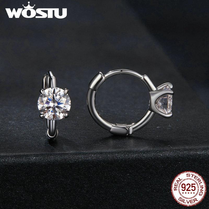 WOSTU 1 Ct Sparkling Moissanite Hoop Earrings For Women S925 Silver Engagement Wedding Daily Work Party Travel Diamond Pendient