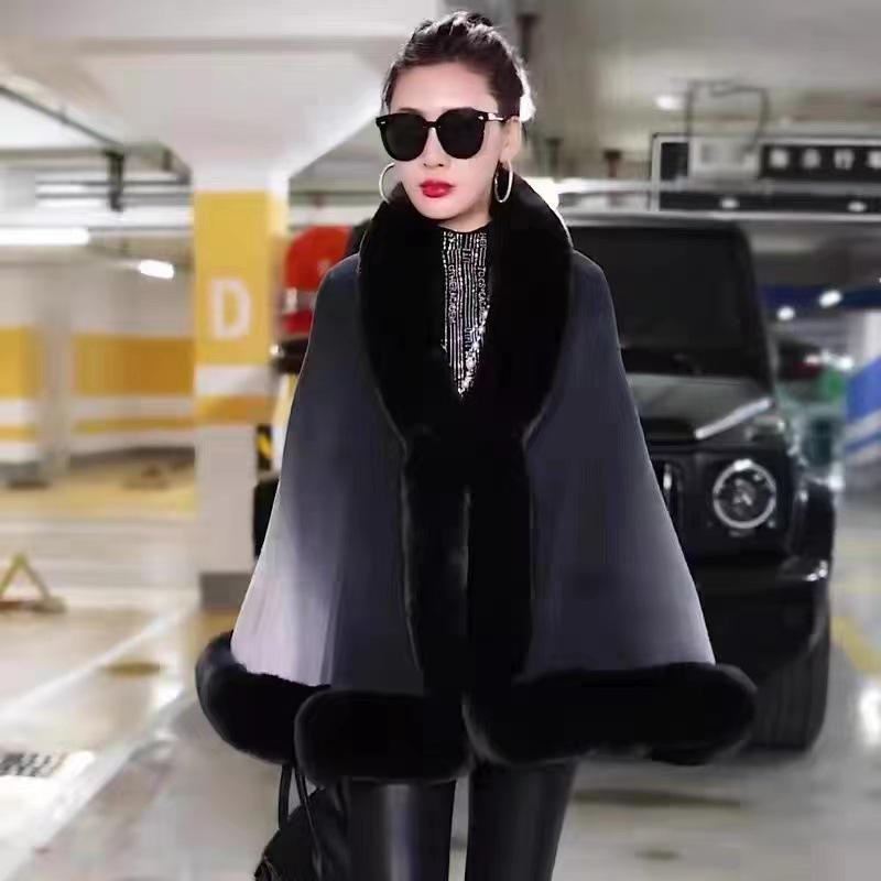 Women's Fashionable Knitted Fur Collar Cardigan Coat - Stylish High-End Autumn & Winter Sweater Cape Shawl.