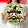 2D Flat, 1pc Retro Bohemian Style Aluminum Halloween Wall Decor Plaque - Round Witch Hat, Bat, Pumpkin And Metal Sign with "Happy Halloween" Quote