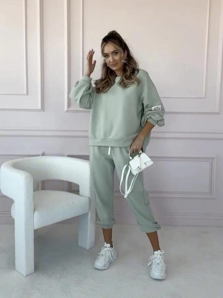 2025 Autumn/Winter Women's Solid Color Loose Sweatshirt and Casual Long Pants Two-Piece Set