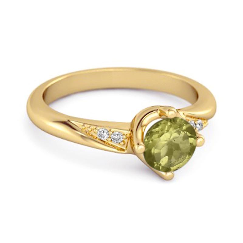 Peridot Classic Solitaire with Accent CZ Ring - Sterling Silver Gold Vermeil