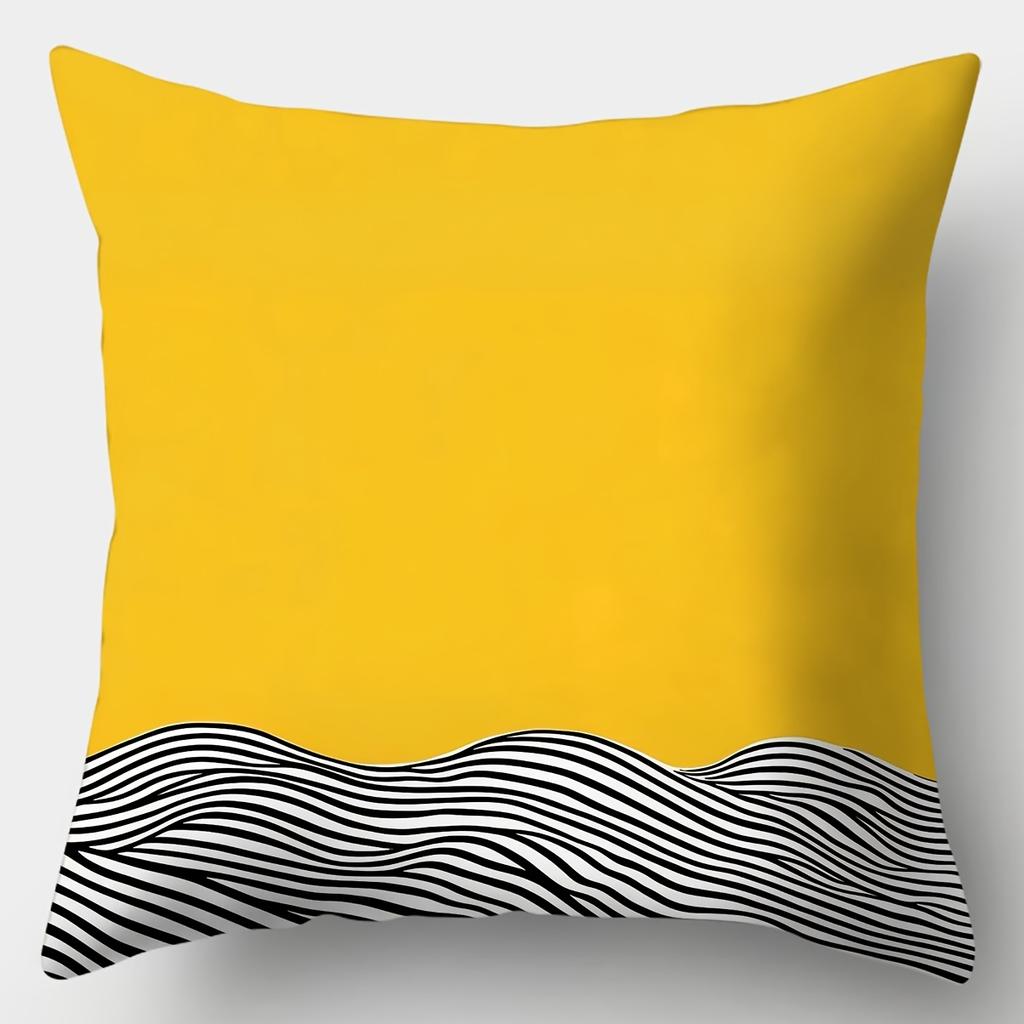 4Pcs Modern Abstract Throw Pillow Covers Set, 17.7"X17.7" - Vibrant Single-Sided Print In Black, White, Yellow & Orange, Zippere