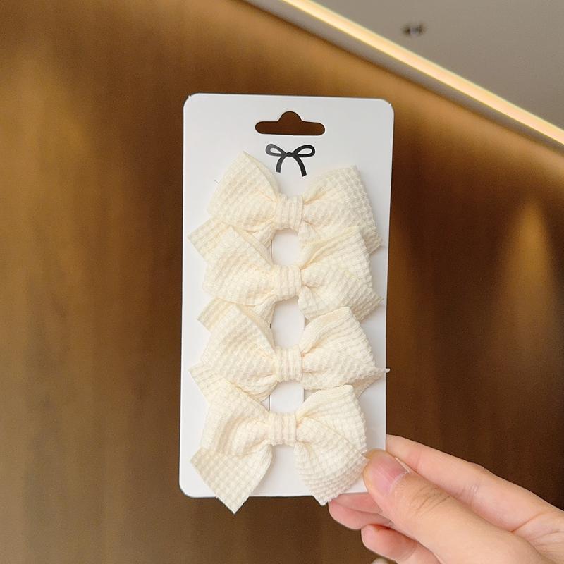 4PCS Soft Cotton Bow Hairpin Girl Sweet Plaid Design Hairpin Color Block Delicate Hairgripe Barrettes Kawaii Child Accessories