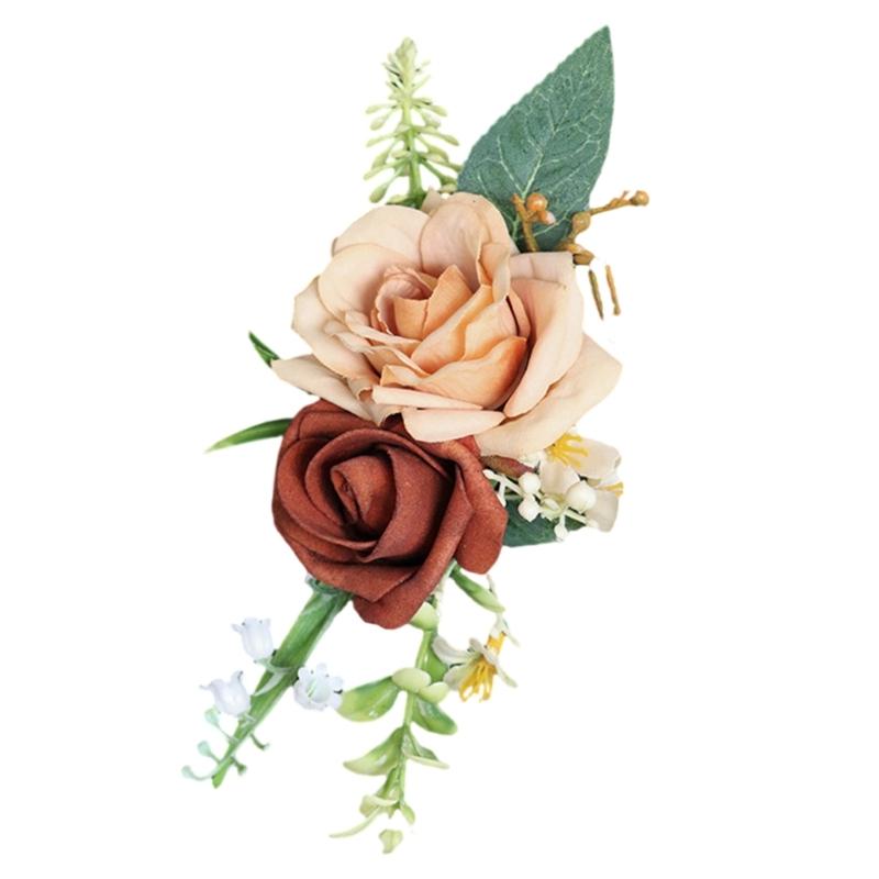 Handmade Flower Wristbands Wrist Flower Realistic Rose Boutonniere for Bridesmaid and Event Decoration Optional Color