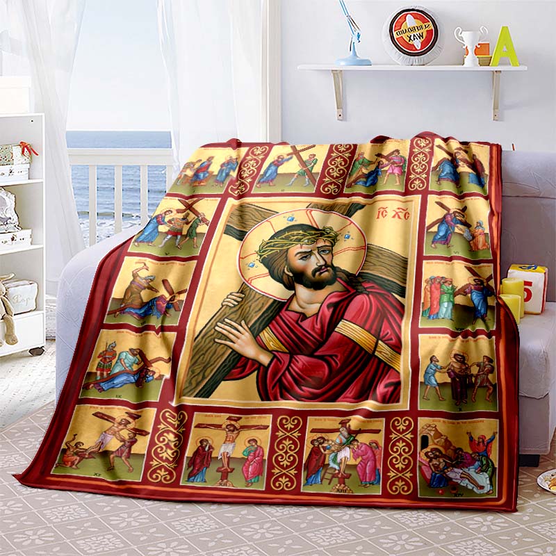 3D Modlitwa Święta Biblia Krzyż Jezus Miękki Flanelowy Koc do Łóżka Sypialnia Sofa Piknik, Narzuta na Pokrycie Wypoczynek Na Zewnątrz Drzemka Prezent