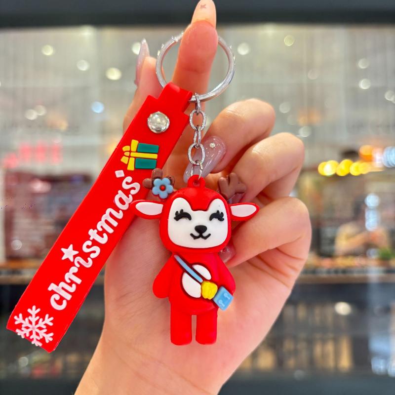 2Pcs Cartoon Cute Santa Claus Tree Keychain Christmas Party Decoration Bag Ornaments Car Key Pendant Exquisite Small Gift