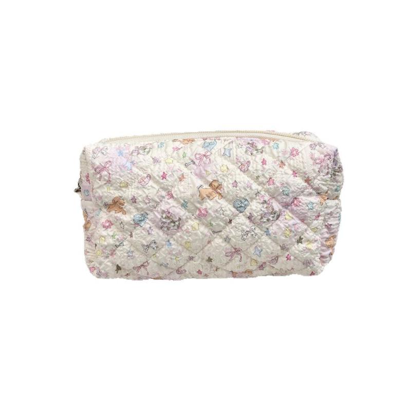 Cute Cartoon Women's Cosmetic Bag College Girls Stationery Pencil Case Handbags Quilted Cotton Ladies Makeup Storage Bags Purse